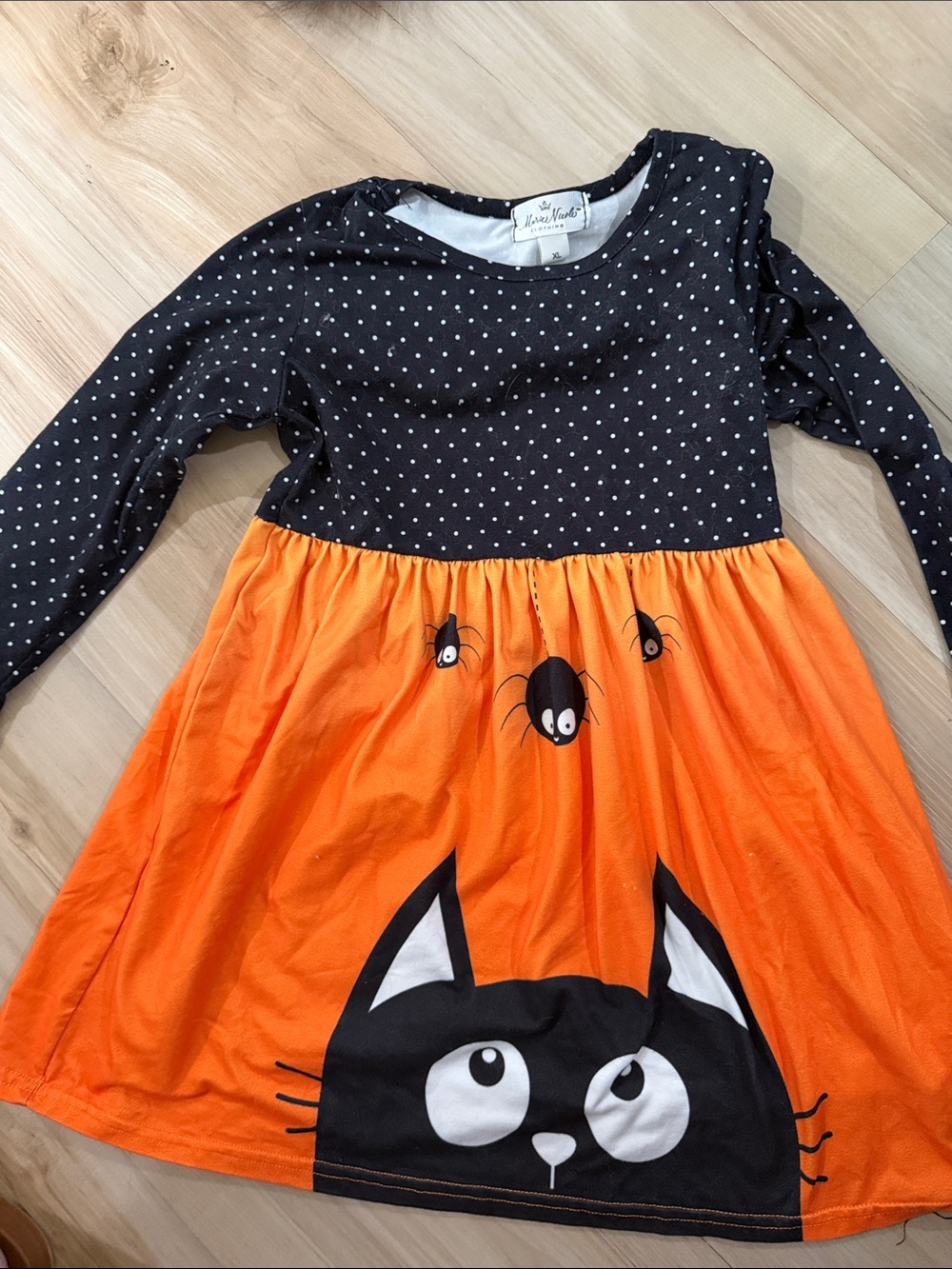 Little Wonders Black & Orange Halloween Kitty Dress